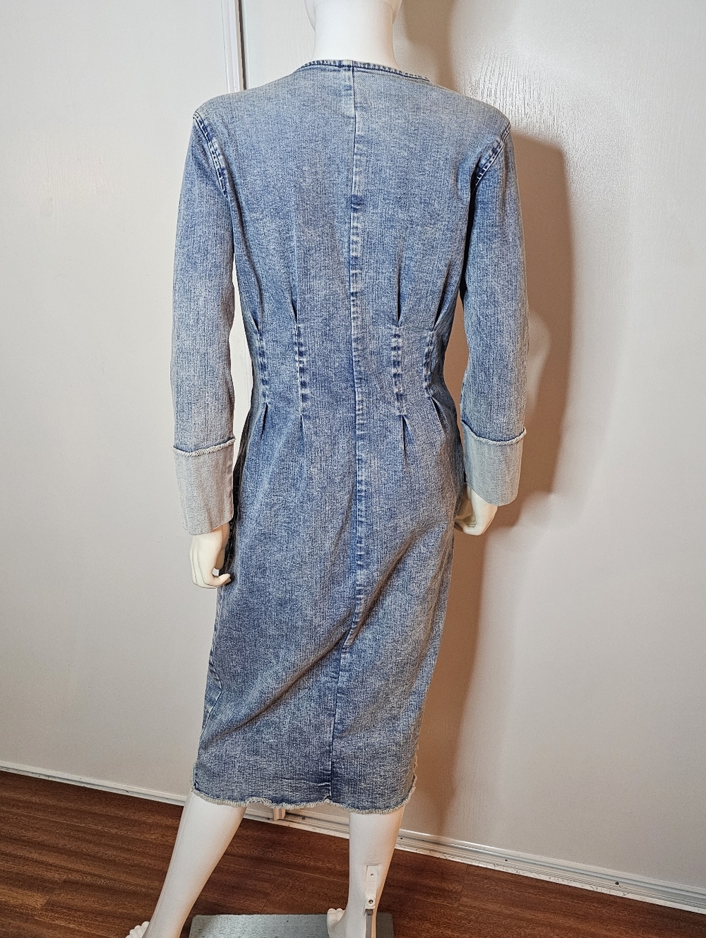 VTG Wash Lab Denim-Effect Long Sleeve Midi Dress - Hannah Blue Size M 96% Cotton - Picture 3 of 14